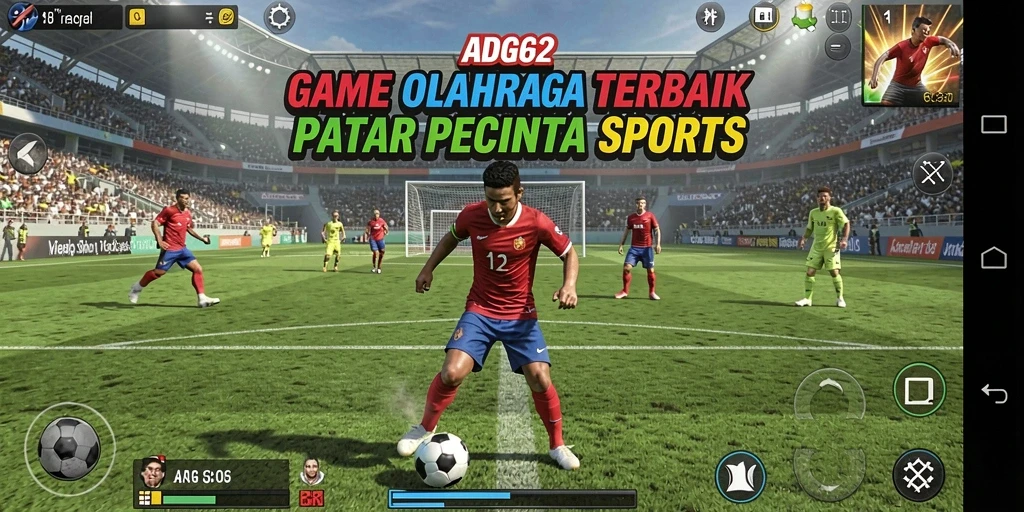 Tangkapan layar utama ADG62 menampilkan gameplay yang intens dalam suasana olahraga.