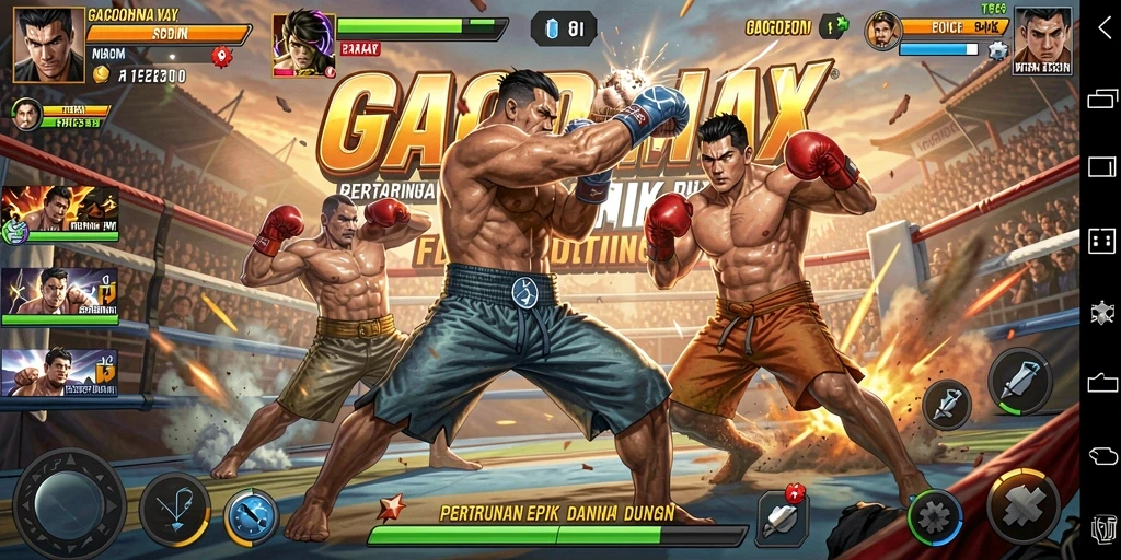 Gameplay GACORMAX dengan pertarungan menarik dan karakter unik.