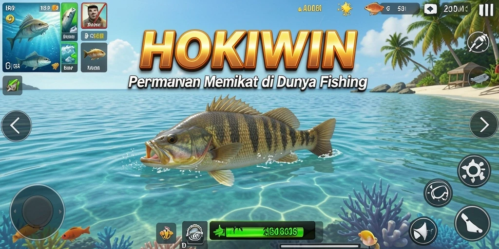Tampilan utama gameplay HOKIWIN menampilkan aksi memancing yang seru.