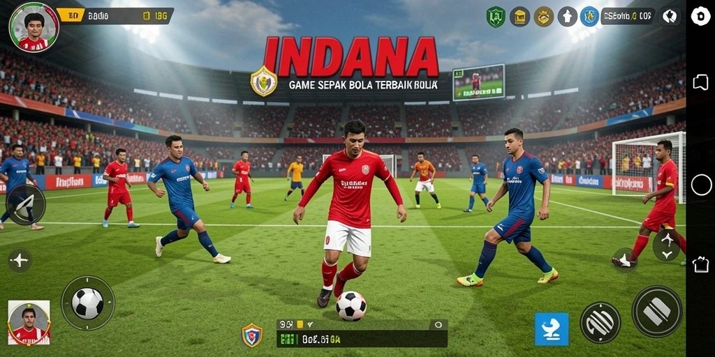 Screenshot gameplay INDAAA menampilkan aksi seru di lapangan sepak bola.