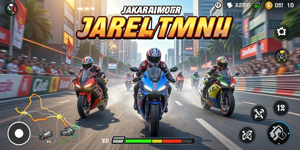 Tampilan gameplay menegangkan dari balapan motor di JAKARTAWIN.