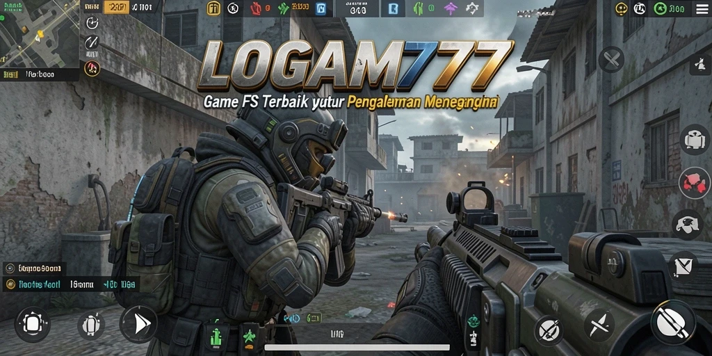 Tampilan gameplay intens dari LOGAM777 di medan perang FPS.