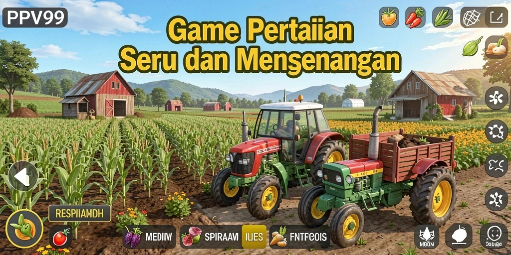 Tangkapan layar permainan menunjukkan suasana pertanian yang indah dan interaktif.
