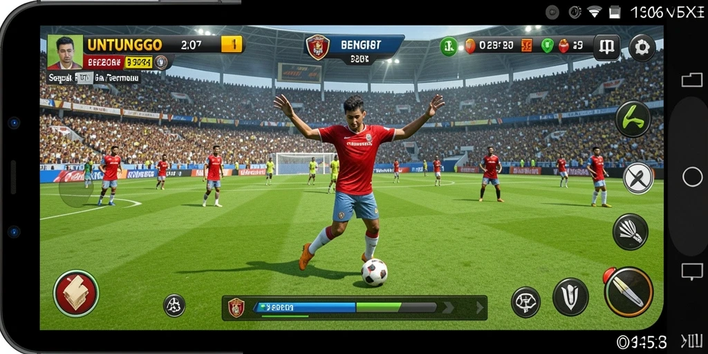 Screenshot UNTUNGGO menampilkan aksi seru di lapangan sepak bola.